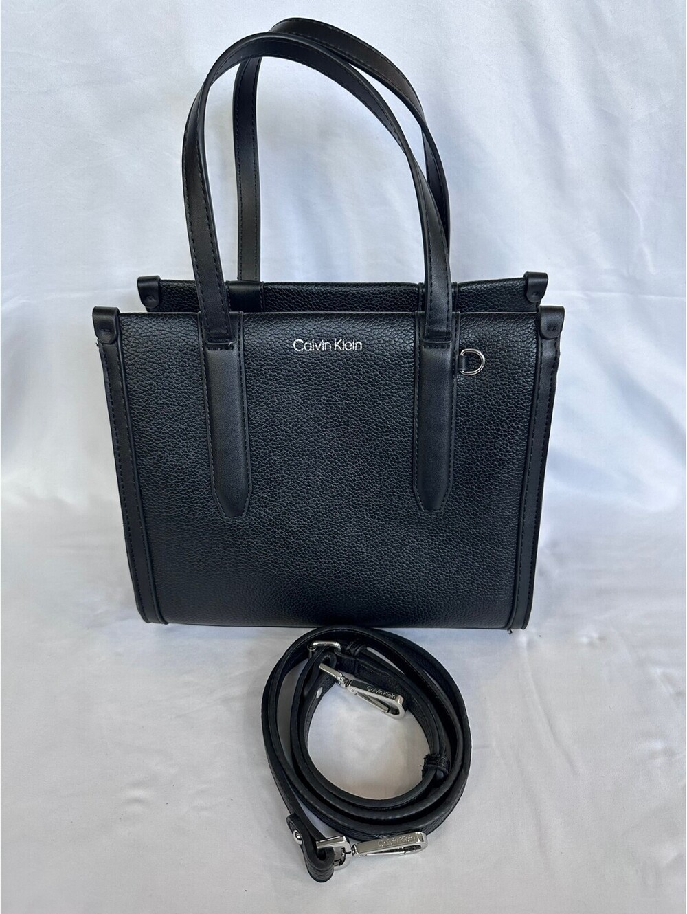 Calvin Klein Black Pebbled Mini Tote Crossbody Bag Detachable Strap